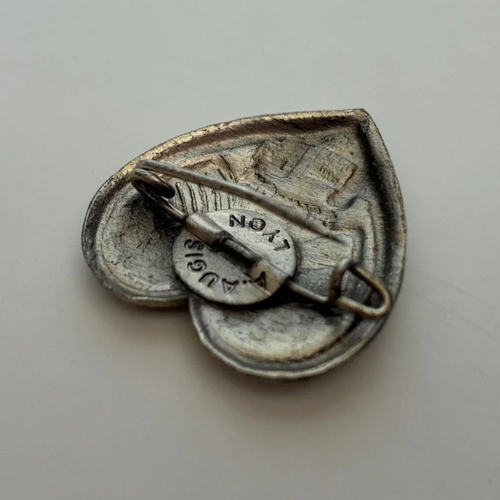 Vintage A. Augis Lyon Monaco USA Flag Heart Pin Enamel Lapel Badge Collectible